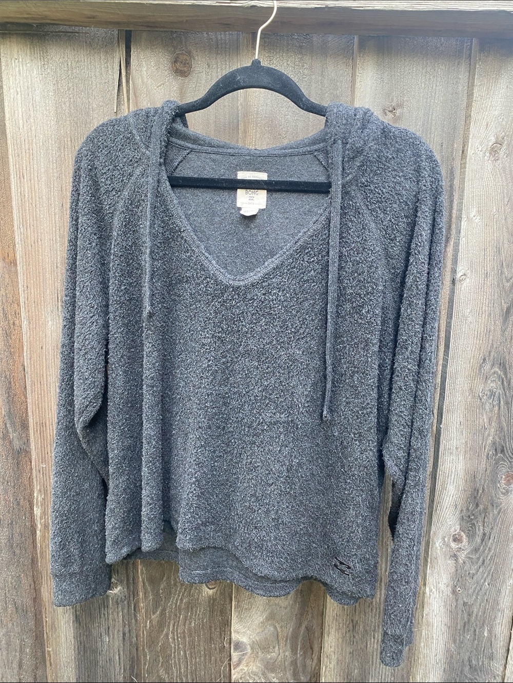 Billabong Cozy Gray Hooded V-Neck Sweater